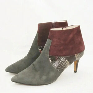 Lodi Purple Grey Snakeskin Suede Leather Ankle Heel Boots